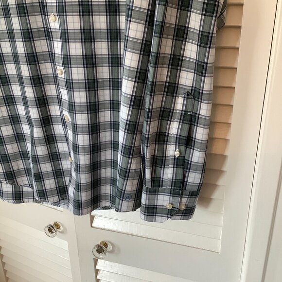 Peter Millar men's buttondown shirt large green plaid white cotton - Picture 2 of 7